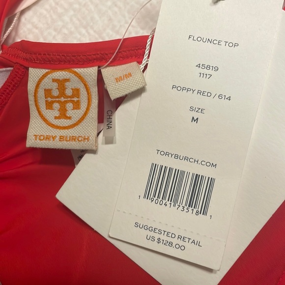 NWT Tory Burch Ruffe Bikini Top, Poppy, size M - Picture 3 of 6